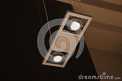 Halogen Lamp. Indoor design. Lamp and decoration. Stock Photo
