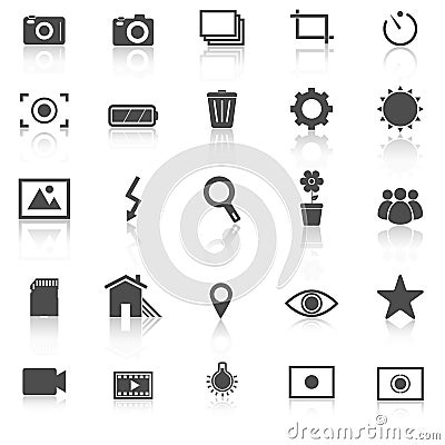 Photography icons with reflect on white background Vector Illustration