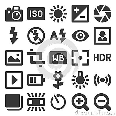 Photography Icons Set on White Background. Vector Vector Illustration