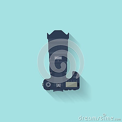 Photography. Photo camera in a flat style with lens. Photoshooting.Photographing equipment.Vector illustration. Vector Illustration