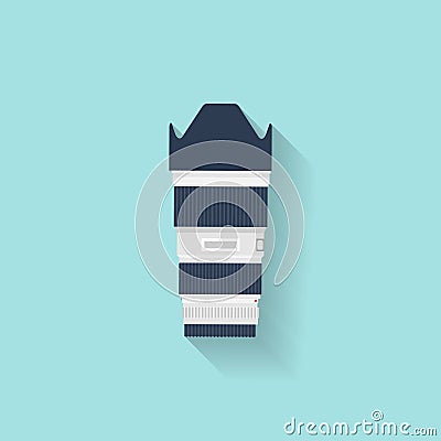 Photography. Photo camera in a flat style with lens. Photoshooting.Photographing equipment.Vector illustration. Vector Illustration