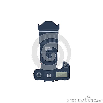 Photography. Photo camera in a flat style with lens. Photoshooting.Photographing equipment.Vector illustration. Vector Illustration