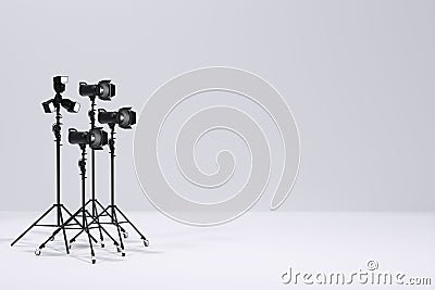 Photography studio flash on a lighting stand on white background Cartoon Illustration