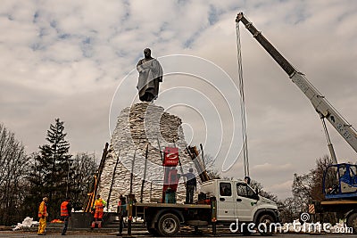 Photography to theme famous monument Taras Shevchenko during Ukraine war Editorial Stock Photo