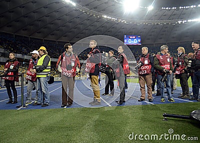 Photojournalists at work during Champions League football game Editorial Stock Photo