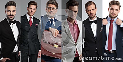 Photomontage of six different attractive men`s portraits Stock Photo