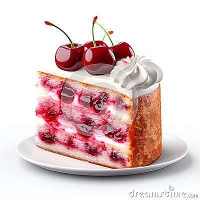 Photorealistic Cherry Cake Slice With Ultra Detailed Design Stock Photo