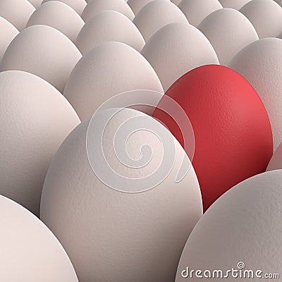 Eggs collection with one red egg Stock Photo