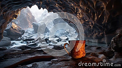 Photorealistic Coffee Mug In Unreal Engine 5 Snow Cave Stock Photo