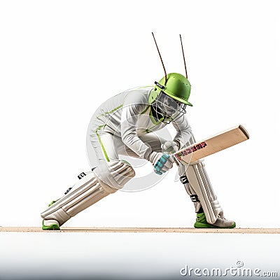 Photorealistic Cricket Man In Green With Unique Character Design Stock Photo