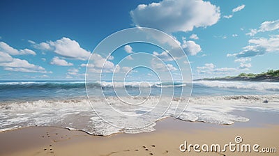 Photorealistic 3d Ocean Waves On A Blustery Beach - Uhd Image Stock Photo