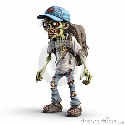 Photorealistic 3d Render Of Zombie With Backpack And Hat Stock Photo