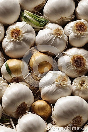 Photorealistic Detailed Seamless Pattern of Garlic Stock Photo