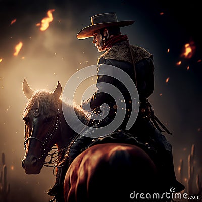 Photorealistic illustration handsome cowboy Cartoon Illustration