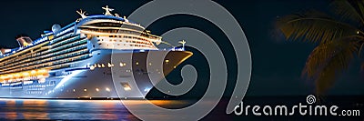 Photorealistic illustration of a huge cruiseship at night. Extremely detailed and realistic design Cartoon Illustration
