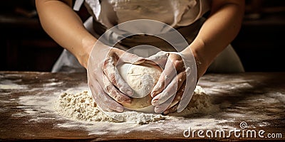 Photorealistic image of male hands kneading dough. Stock Photo