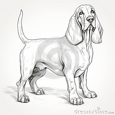 Detailed Shading: Black And White Vector Illustration Of A Basset Hound Stock Photo