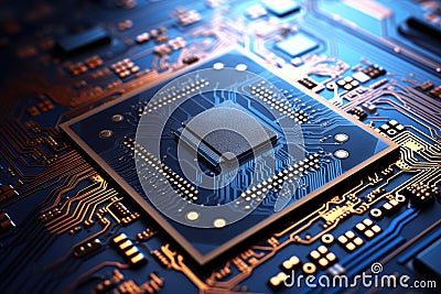 A photorealistic macro photograph of a microchip with intricate details Stock Photo