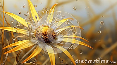 Photorealistic Macro Of A Yellow Daisy With Water Droplets Stock Photo