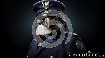 Photorealistic Penguin Police Officer: Hyper-detailed Portrait Stock Photo