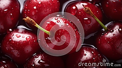 Photorealistic Renderings Of Water-drenched Cherries Stock Photo