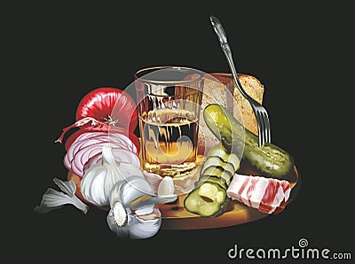 Photorealistic still-life on a black background. Vector Illustration