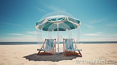 Photorealistic Venice Beach Umbrella And Chairs: Dreamlike Horizons Poster Stock Photo