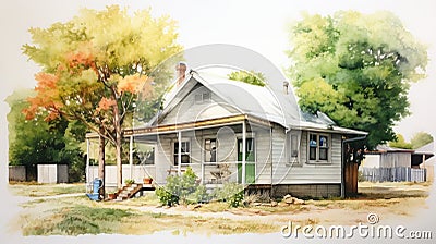 Photorealistic Watercolor Painting Of Rural House By William Steig And Patrick Brown Stock Photo