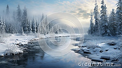 Photorealistic Winter Landscape In Quebec Province: Serene Scenes By Mark Lovett Stock Photo
