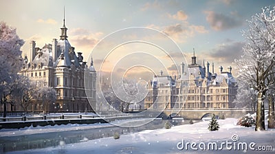 Photorealistic Winter Landscape In Saint-eustache Stock Photo
