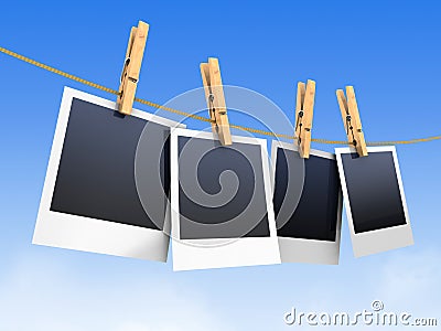 Photos on clothesline Cartoon Illustration