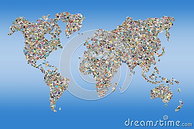 Photos collage in the shape of a world map Stock Photo