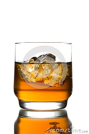 whiskey with ice on white background Stock Photo