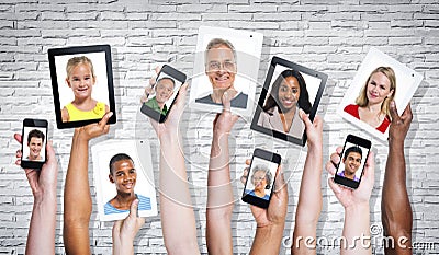 Photos Of Multi-Ethnical People In A Visual Screen Stock Photo