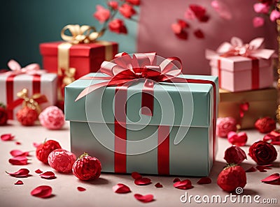 Photos of stylish gift boxes ready to be exchanged on Valentine's Day. Stock Photo