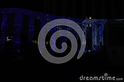 Welcome to Lightfest in Academical Sakharov Avenue. Editorial Stock Photo