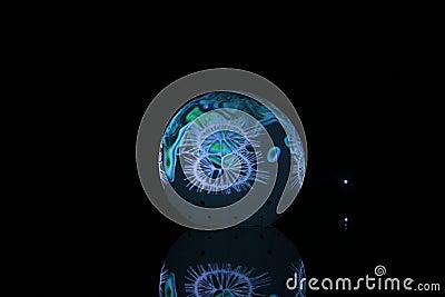 Moscow Lightfest. Nightly aqua ball on a lake in Ostankino Park. Nightly aqua ball on a lake in Ostankino Park. Editorial Stock Photo