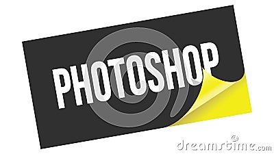 PHOTOSHOP text on black yellow sticker stamp Stock Photo