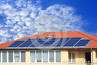 Photovoltaic solar panel on roof Stock Photo