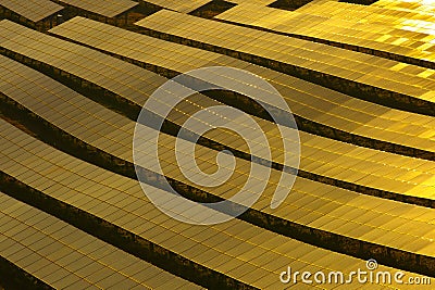 Photovoltaic solar panels in glowing sunlight Stock Photo