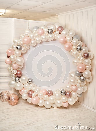 Photozone for children from white balloons Stock Photo