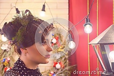 Photozone with an interior Christmas, New Year Stock Photo