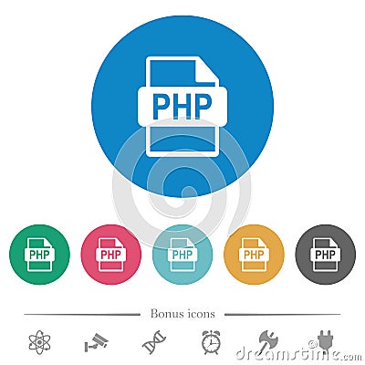 PHP file format flat round icons Vector Illustration