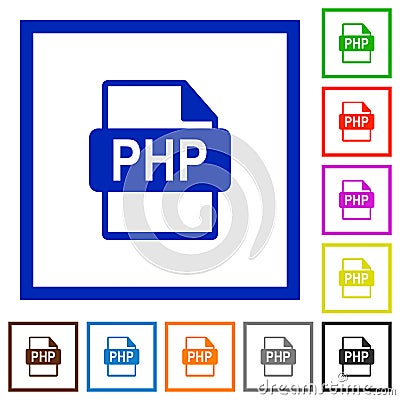 PHP file format framed flat icons Stock Photo