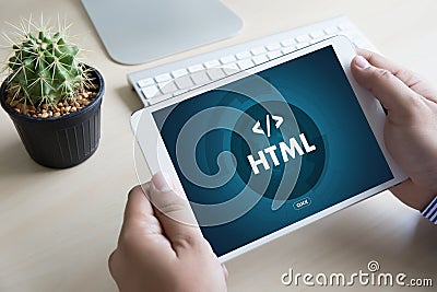 PHP HTML DEVELOPER Web Code design Programmer working in a soft Stock Photo