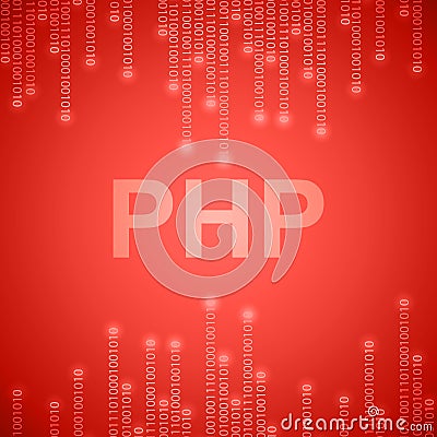 PHP programming. PHP inscription on binary background Vector Illustration