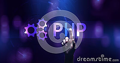 PHP Web development and coding internet and technology concept on virtual screen Stock Photo