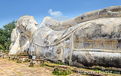 Phra Buddha Sai Yat The Reclining Buddha ,Wat Lokaya Sutha ,Ayutthaya Stock Photo