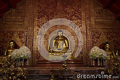 Phra Buddha Sihing in Chapel at Thai Temple Stock Photo