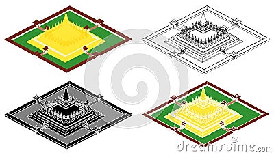 Phra That Luang temple in perspective view Vector Illustration